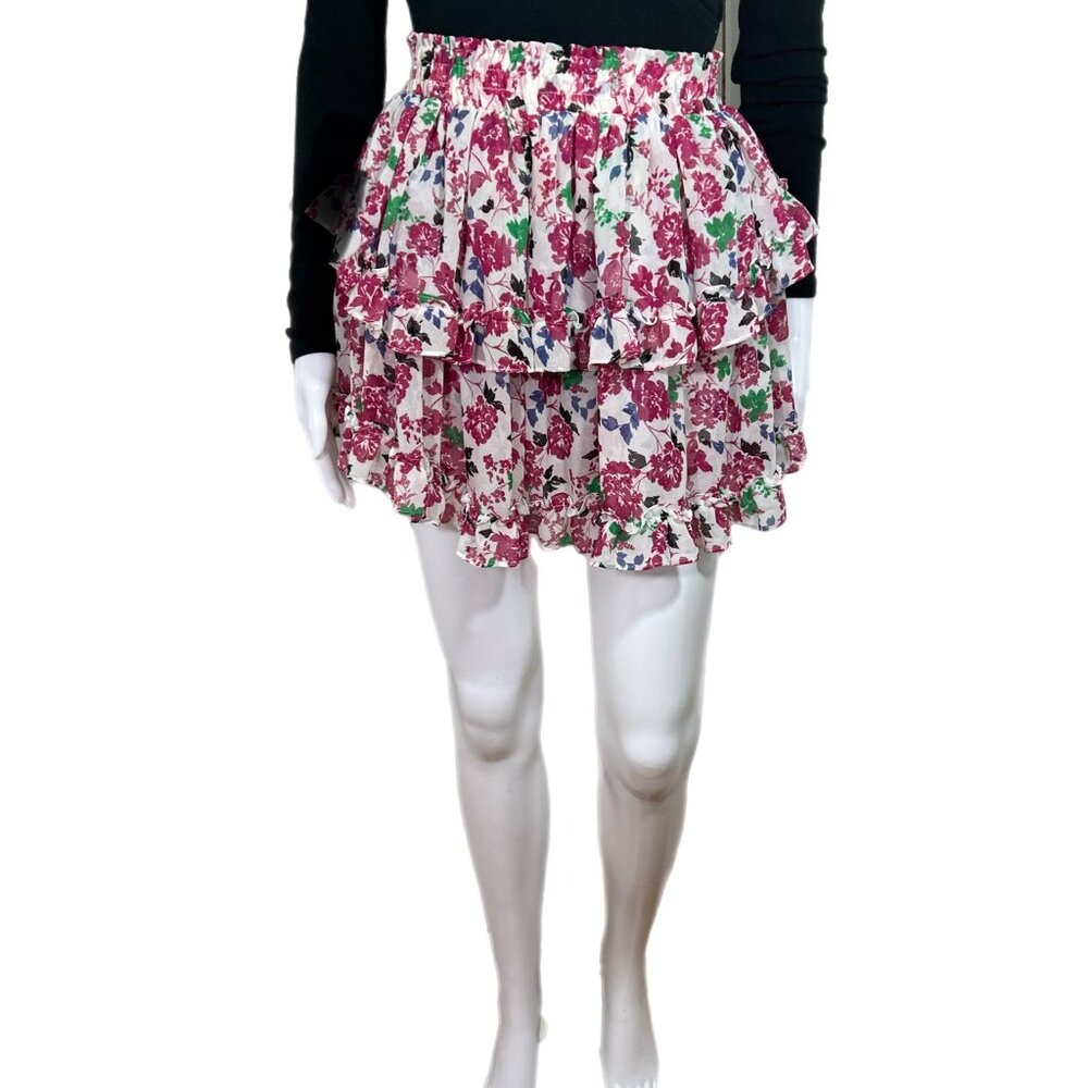 PRE-OWNED - MISA Los Angeles Floral Ruffle Elasticized Waist Skirt Size XS